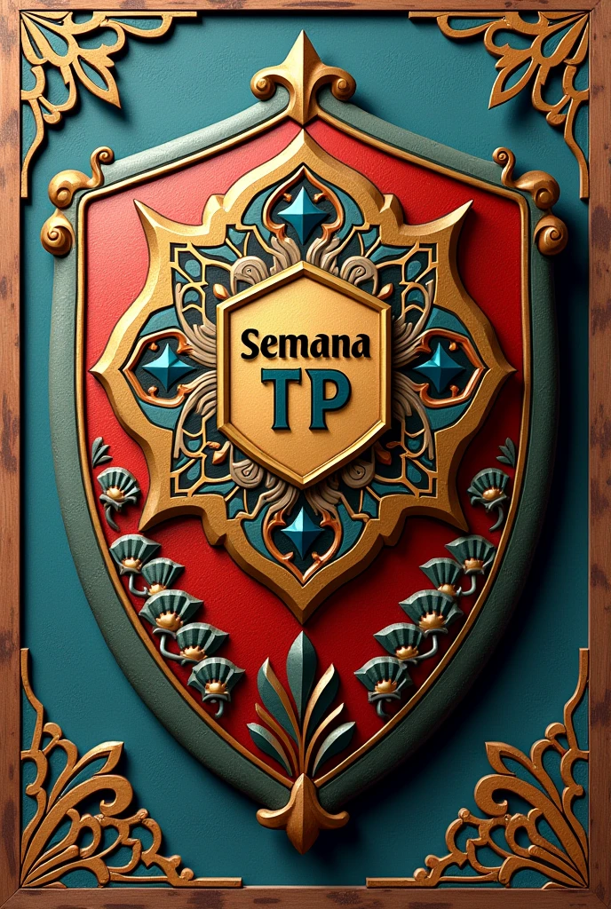 Create shield of "Technical Vocational Week" Inspired by the ninth region of Araucanía and also that in the center of the shield it says Semana TP 