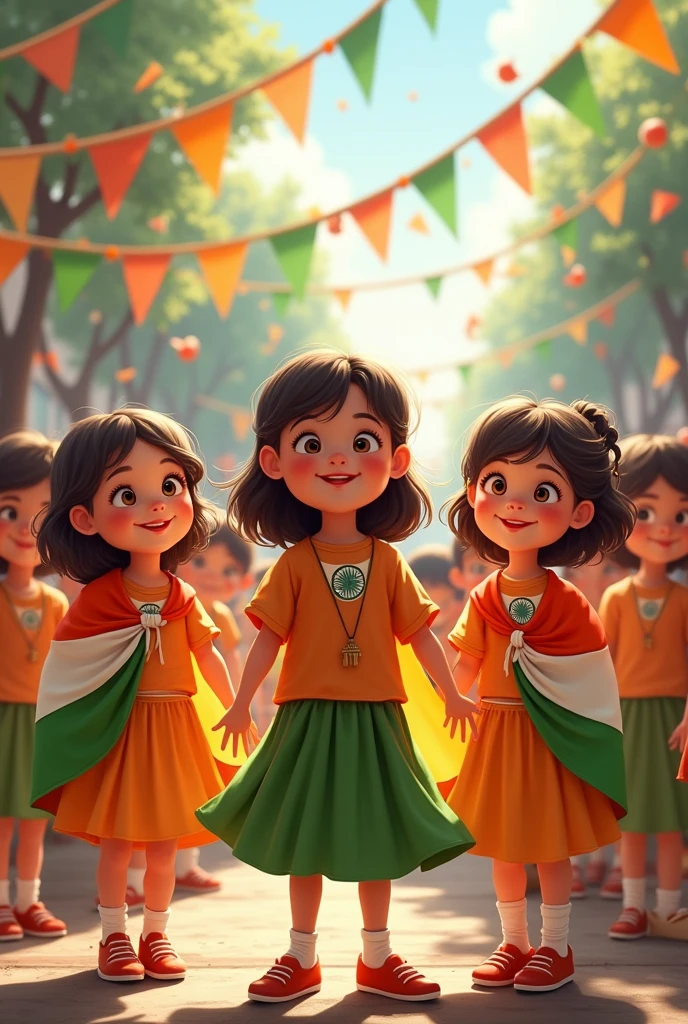 Cute three girls and cute littledress tiranga in school celebration
