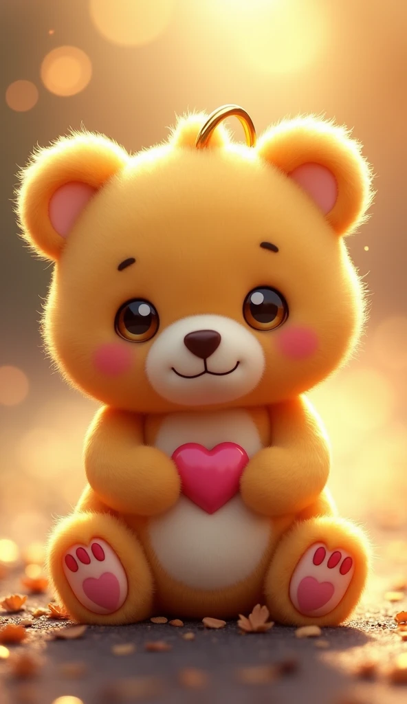 A close-up of a golden cartoon bear keychain，There is a heart in the chest, Lovely and detailed digital art, Popular on artstation pixiv, Beautiful and lovely lighting, Detailed fan art, Beautiful animal pearl queen, Cute digital art, Digital Art on Pixiv, Lovely detailed artwork, [ Tarot ]!!!!!, Dreamy and detailed, official art works, Profile picture 1024px，crystal