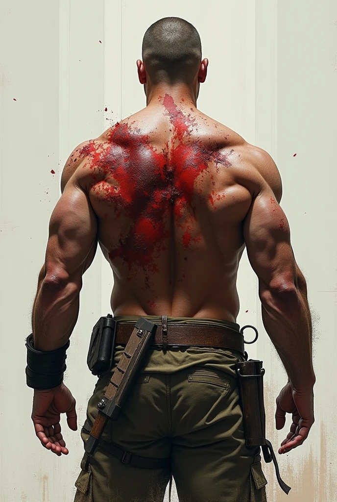 The brave back of a man covered in wounds