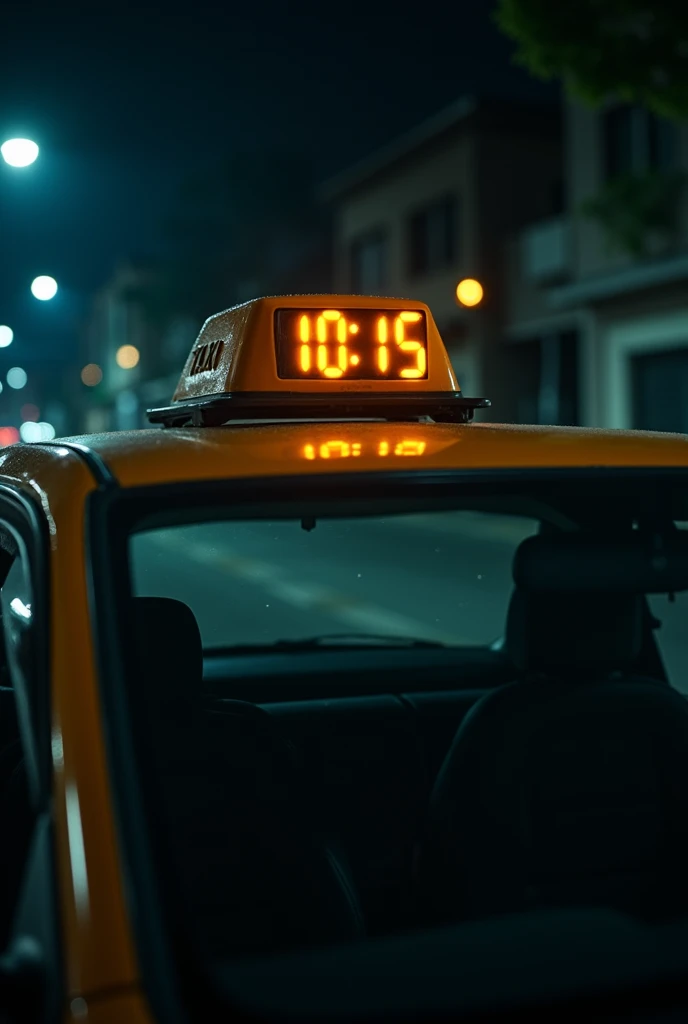 taxi meter that displays a value of 10:15 and this one has a night background in a Latin American country and it looks like a photo taken by a cell phone
