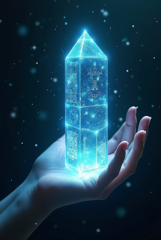 Ancient Data Crystals:
• Appearance: These crystals are large, the size of a hand, with multiple facets that trap and reflect light in a hypnotic way. Each facet is engraved with archaic symbols that appear to move and change when viewed from different angles. The crystals emit a faint blue glow, that intensifies when they are being used to access the data they contain.
• Functionality: The crystals are more than just simple storage devices; they are imbued with the energy of the stars. By touching them, users can access ancient knowledge, projected as holograms in the air. These holograms have a translucent and ethereal appearance, as if they were made of pure light, and show star maps, ancient writings, And sometimes, voices from past times.