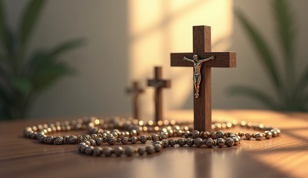 Rosaries or simple crosses, as symbols of devotion.