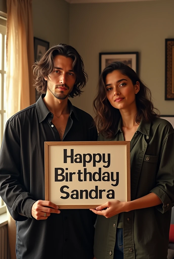 Create an image of singer JOJI along with Kit Conor holding a sign that says “Happy Birthday Sandra”