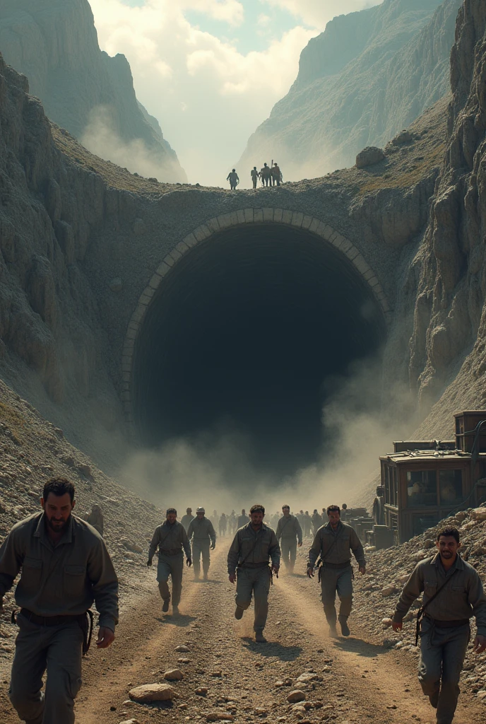 Now I want you to create an image where people are leaving that mine