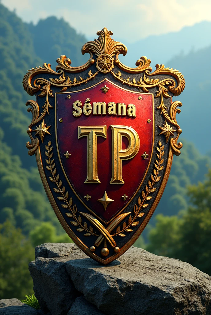 Create shield of "Technical Vocational Week" Inspired by the ninth region of Araucanía and also that in the center of the shield it says Semana TP