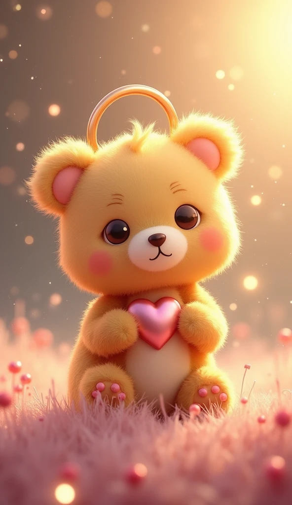 A close-up of a golden cartoon bear keychain，There is a heart in the chest, Lovely and detailed digital art, Popular on artstation pixiv, Beautiful and lovely lighting, Detailed fan art, Beautiful animal pearl queen, Cute digital art, Digital Art on Pixiv, Lovely detailed artwork, [ Tarot ]!!!!!, Dreamy and detailed, official art works, Profile picture 1024px，crystal