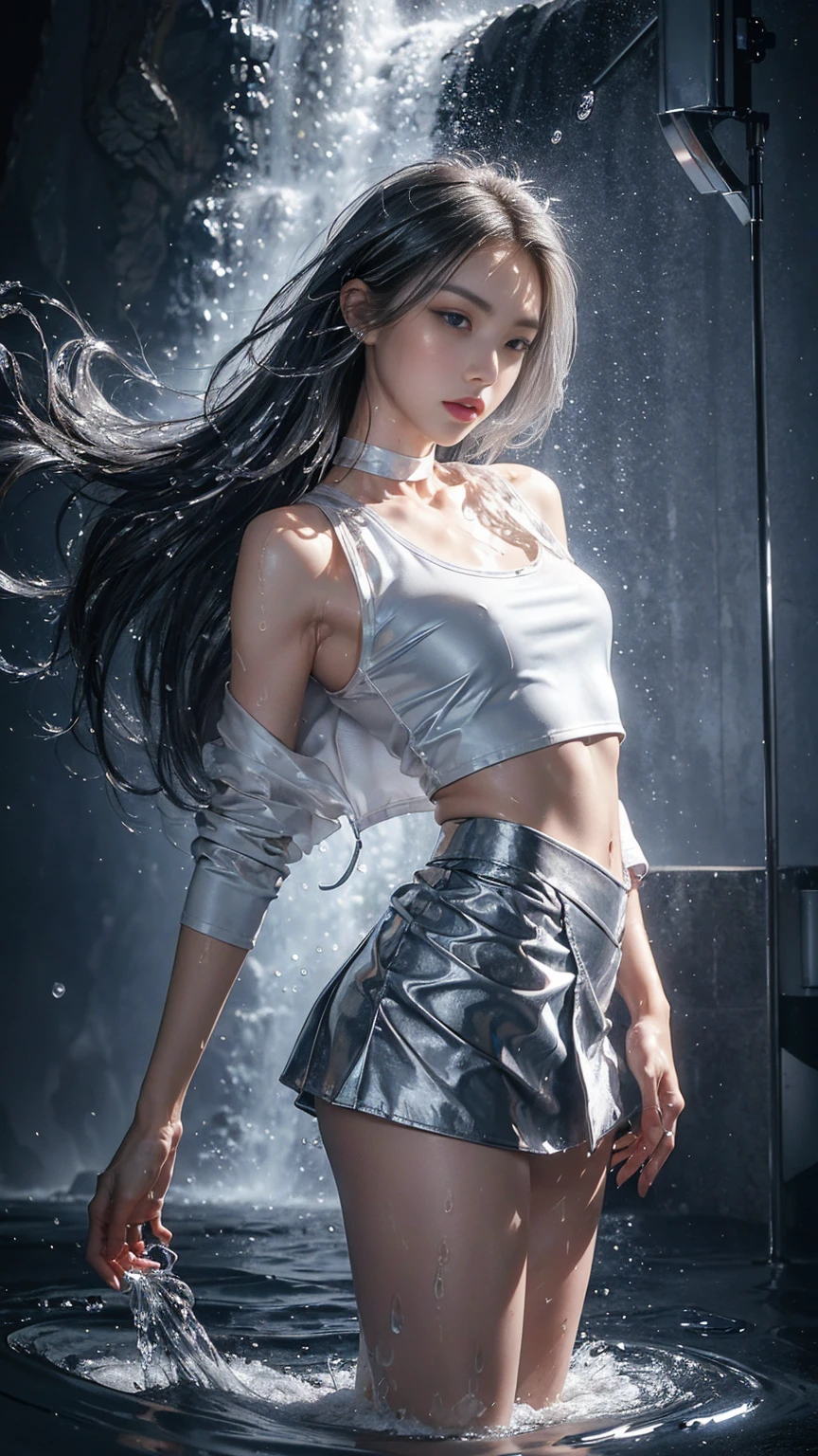 best image quality, masterpiece, super high resolution, (fidelity:1.4), photo, 1 girl, white shirt, torn jeans, white sneakers, dim, darkness, despair, pity, poor, movie, tears, teardrops, (torn clothes:1.5), (wet clothes:1.4), bare shoulders, real rain, wet hair,..