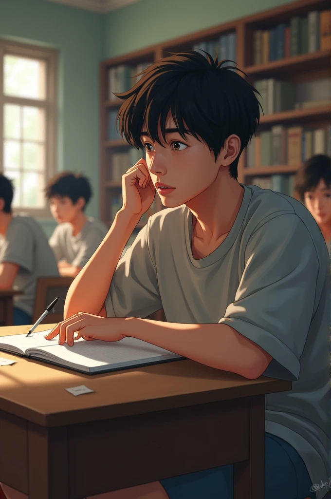 A young man distracted during his exam