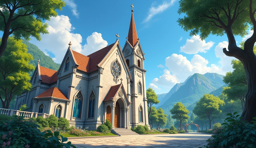 Exterior of a church with a calm and peaceful atmosphere.