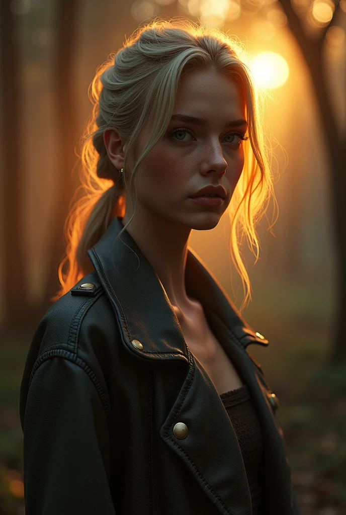 realistic , mistery, warm foggy ambient, a beautiful blond woman, 20 years old with light blonde hair in a ponytail, detailed clothes, perfect size breasts, modeling expressions, beautiful blue eyes, Highly detailed, photorealistic, 8K resolution, 60 frames per second, ultra-realistic textures, accurate lighting, realistic physics, detailed character models, intricate environments Cinematic quality, movie-like visuals, detailed special effects, realistic animations, smooth motion, high-quality sound design Real-world accuracy, precise details, authentic environments, lifelike characters, realistic dialogue, engaging storyline