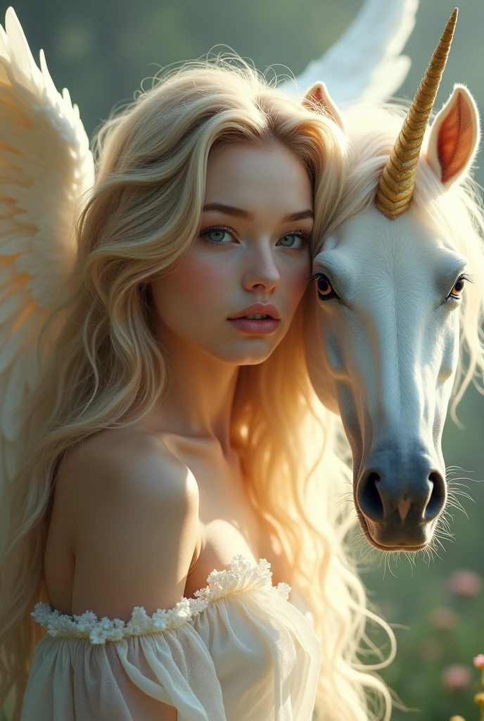 ((best quality)), ((masterpiece)), (detailed), Perfect 20-year-old face and winged unicorn