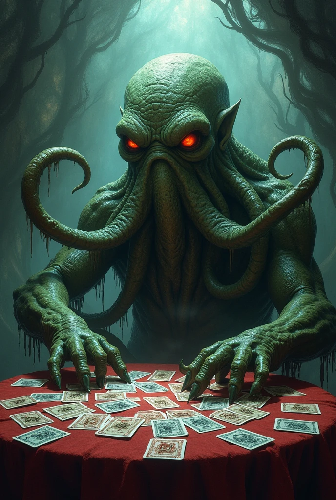  Cthulhu playing a hand of cards 
