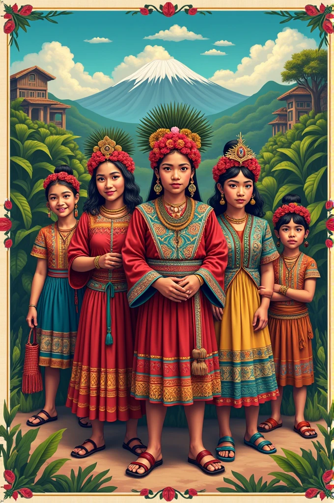 Poster represents the regions of Ecuador, specifically their clothing