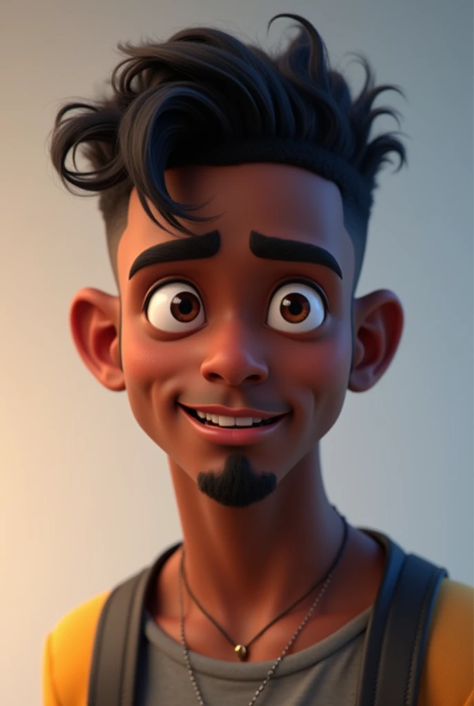 a dark skin male african  animation with a goatee and a taper fade 