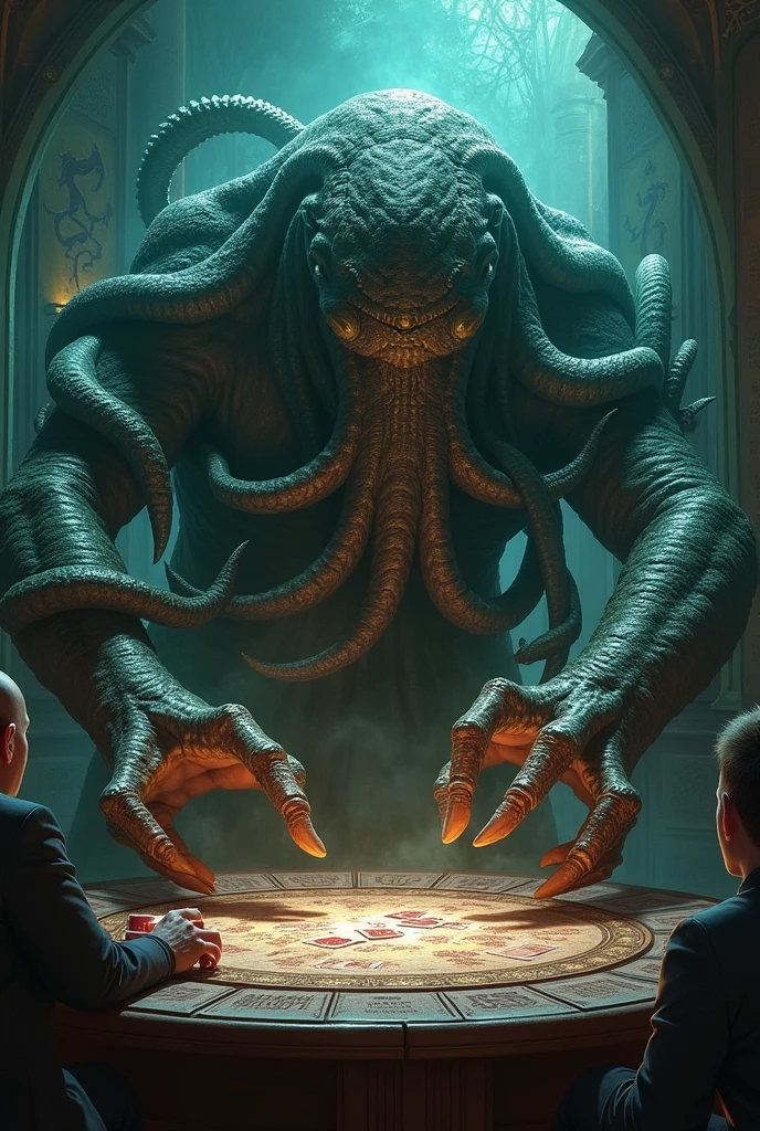 Cthulhu playing a hand of cards in Mythos & Legends