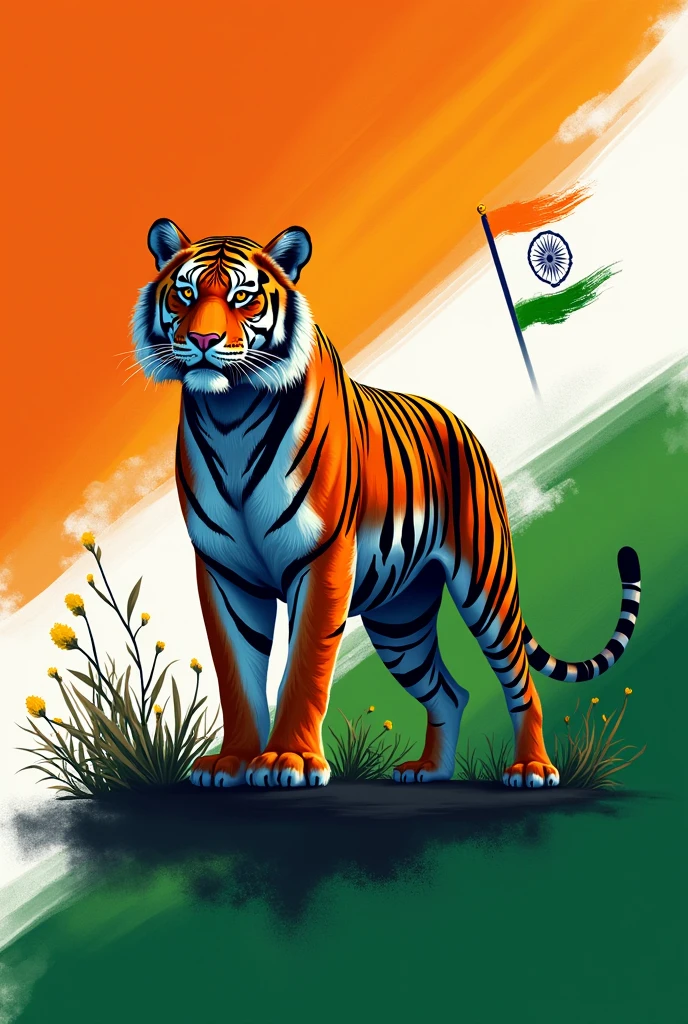 INDIA FLAG WITH NAME VIKAS RAYSONI ALONG WITH TIGER