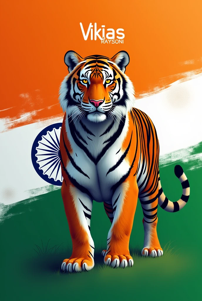 INDIA FLAG WITH NAME VIKAS RAYSONI ALONG WITH TIGER