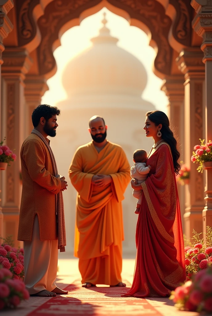 The priest talking to husband and wife ai images 3d quality indian style same images fear adding with Baby adding