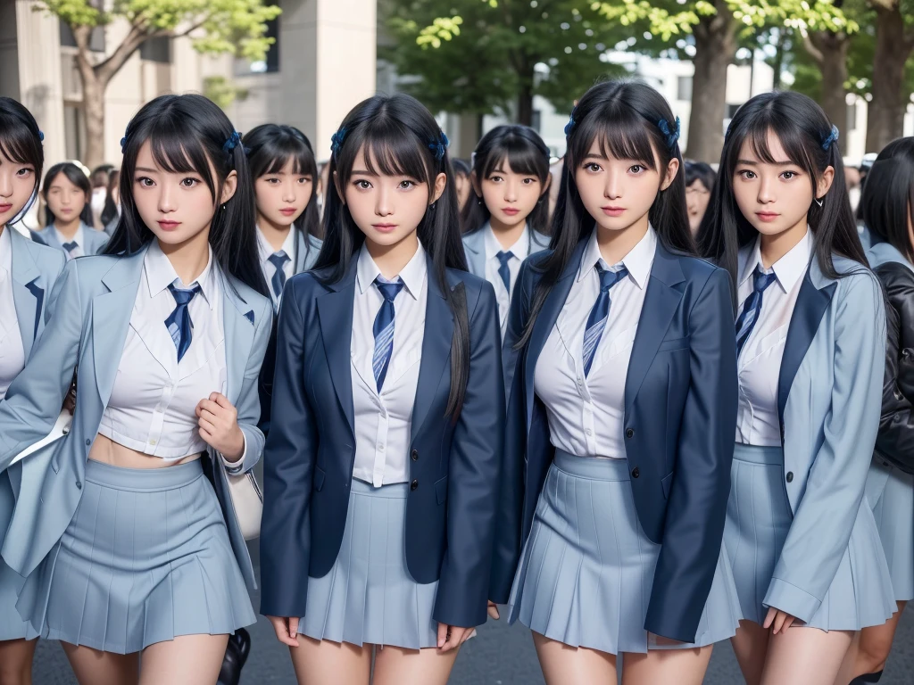 (((clone girls Real art, Highest quality, Ultra-high resolution, Realistic, RAW Photos, 8k, Real photograph: 1.6))), (((日本人high school girl, 16yo))) , Beautiful detailed, Beautiful Face, (((Cute Smile))), Japanese beautiful skin, (((Black Hair, Semi-long hair))), (((Summer Girls' School Uniform))), (((White shirt, Blue check mini skirt))), (((Big Breasts: 1.6))), Super Real, Soft Light, ((((((((Extremely detailed depiction, 一人のhigh school girl, clone girls)))))))), (((((6+girls: 1.99))))), (((((high school girl, Very detailed, perfect identical faces, Perfect identical height, Perfect matching outfit, Perfect matching hairstyle, 完璧な同じBig Breasts: 1.99))))), (((100人のhigh school girl: 1.8))), (((high school girlのみ))), ((((100人high school girlに囲まれる)))), ((10,000 people, 数百万人のhigh school girlが集まる)), ((extensiive, congestion, Intensive)), (((((wide and top view)))))