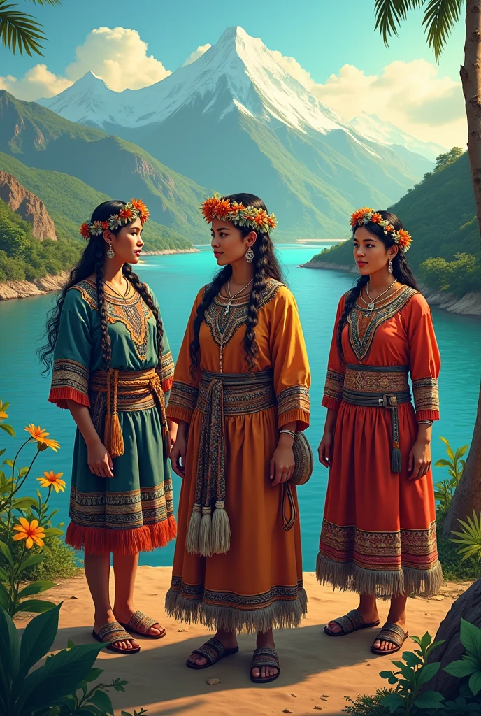 Poster representing the coast,sierra, Amazonian Ecuador, specifically their clothing 