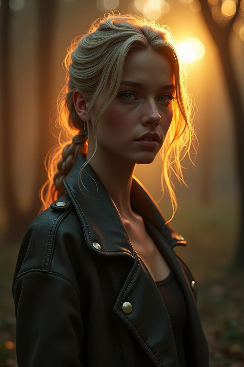 realistic , mistery, warm foggy ambient, a beautiful blond woman, 20 years old with light blonde hair in a ponytail, detailed clothes, perfect size breasts, modeling expressions, beautiful blue eyes, Highly detailed, photorealistic, 8K resolution, 60 frames per second, ultra-realistic textures, accurate lighting, realistic physics, detailed character models, intricate environments Cinematic quality, movie-like visuals, detailed special effects, realistic animations, smooth motion, high-quality sound design Real-world accuracy, precise details, authentic environments, lifelike characters, realistic dialogue, engaging storyline