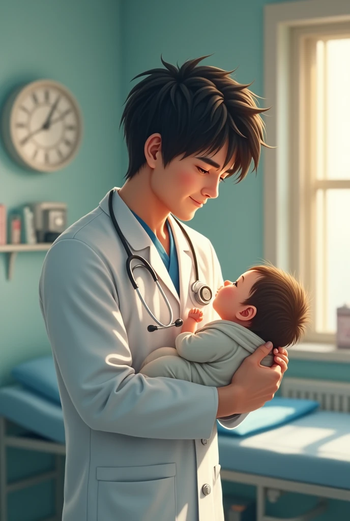 Goku, a pediatrician with a baby

