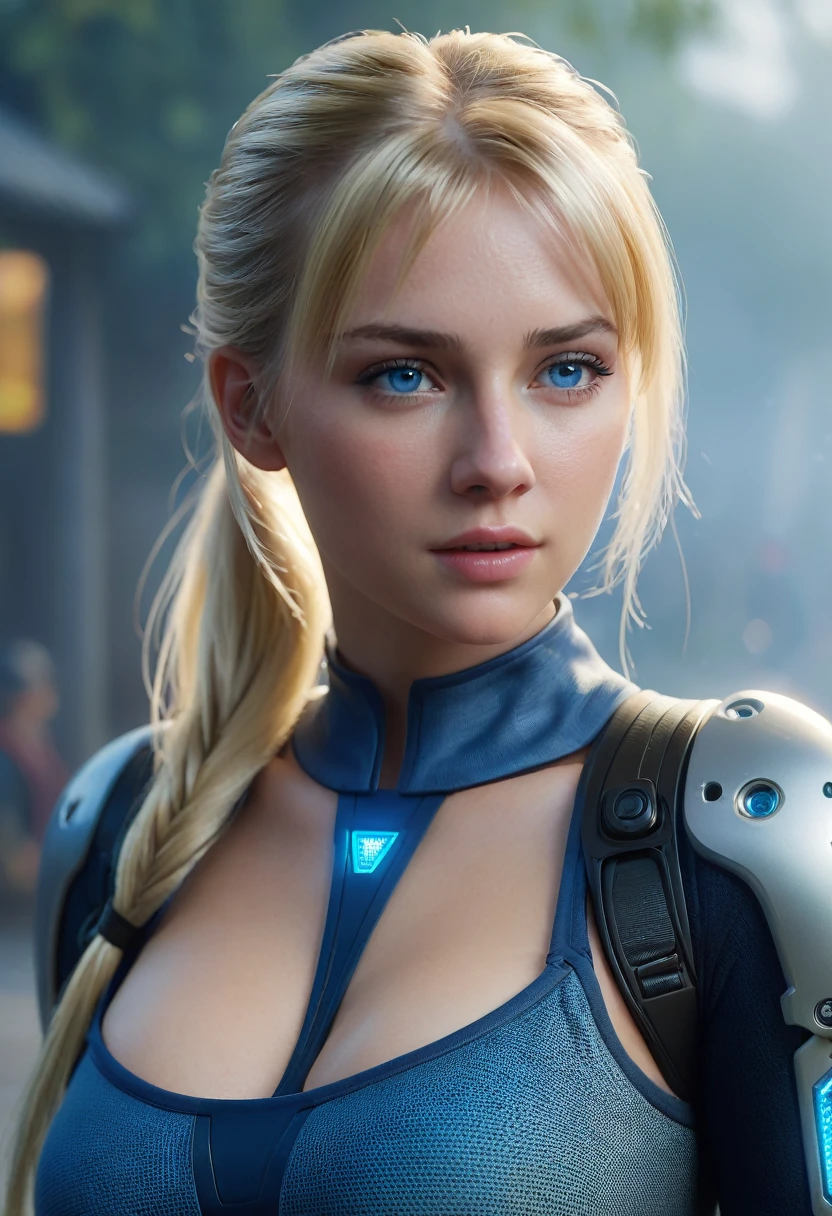 realistic , mistery, warm foggy ambient, a beautiful blond woman, 20 years old with light blonde hair in a ponytail, detailed clothes, perfect size breasts, modeling expressions, beautiful blue eyes, Highly detailed, photorealistic, 8K resolution, 60 frames per second, ultra-realistic textures, accurate lighting, realistic physics, detailed character models, intricate environments Cinematic quality, movie-like visuals, detailed special effects, realistic animations, smooth motion, high-quality sound design Real-world accuracy, precise details, authentic environments, lifelike characters, realistic dialogue, engaging storyline
