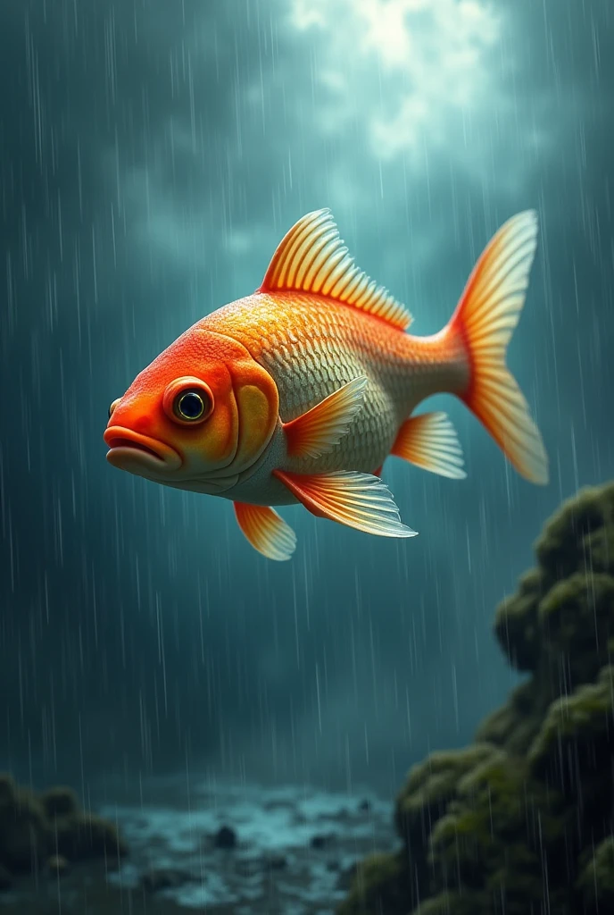 Makes a fish flying on the rain