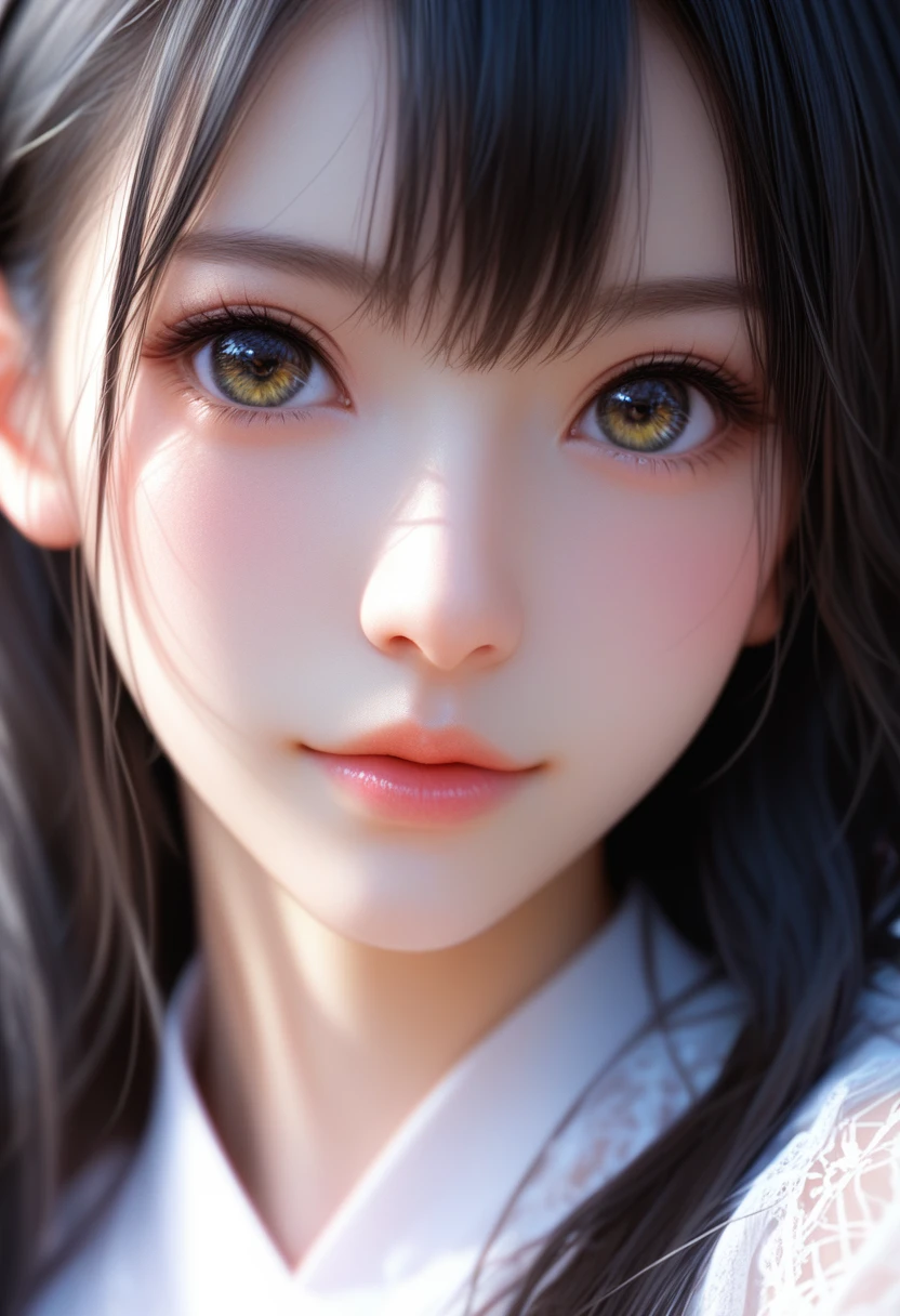Close-up details, realistic style photo Japanese young woman, black hair, long hair, outstanding style, tall, cute, in her s. Use soft lighting to cast gentle shadows on the subject, adding a touch of dimension to your images without compromising details, score_9, score_8_up, score_7_up, enako