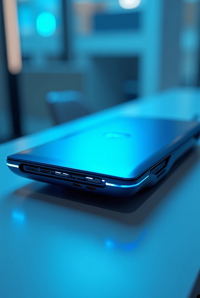Laptop of micro computer for our design in presentation color blue like technology