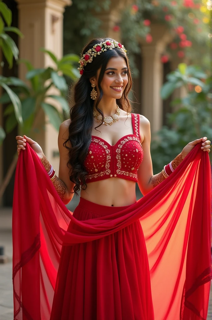Indian bride in red mini skirt