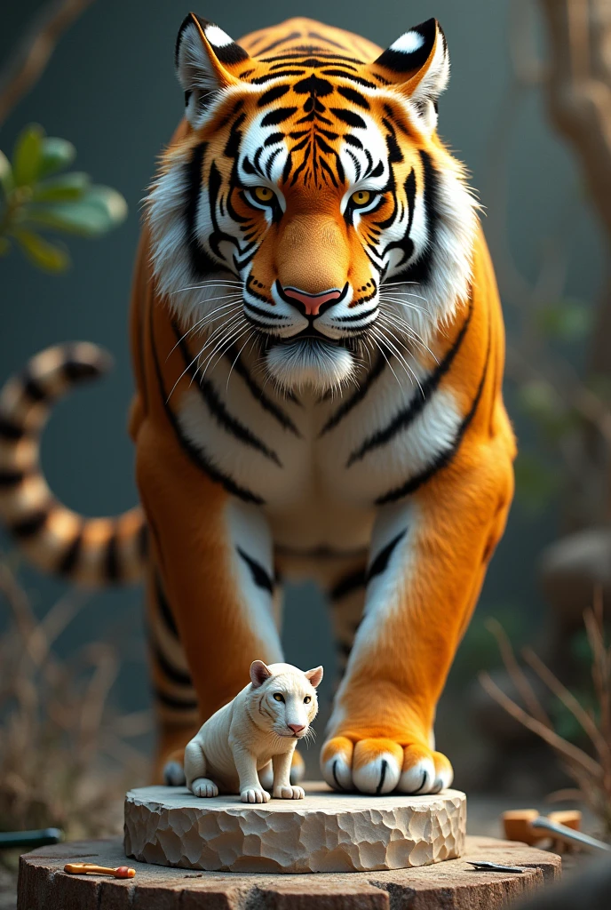 A tiger making a sculpture