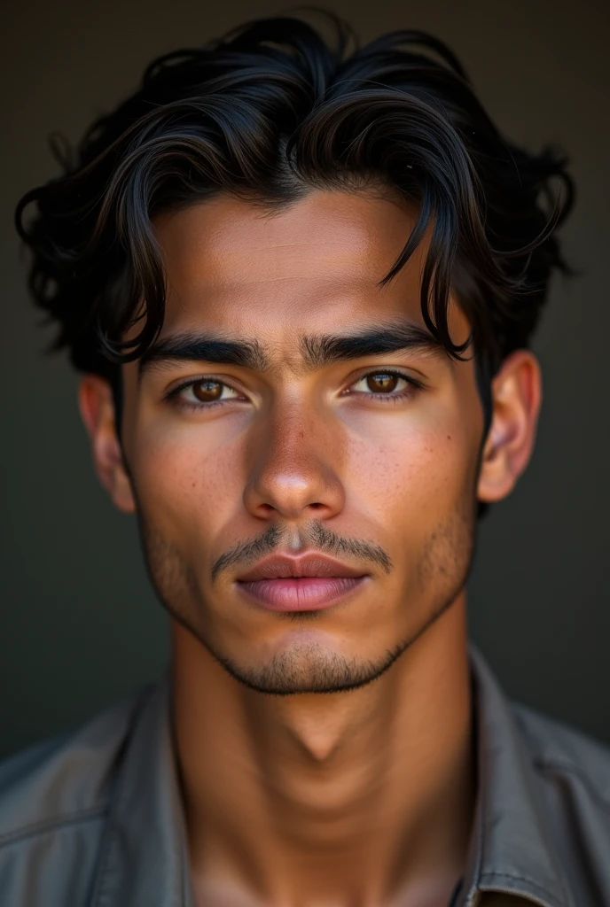 You can describe me as an attractive man, a tall person , very light brown skin medium long hair with book style thick eyebrows, hunter&#39;s look, no facial hair, with a little bit of puffed out cheeks, pronounced cheekbones and a young Mexican face