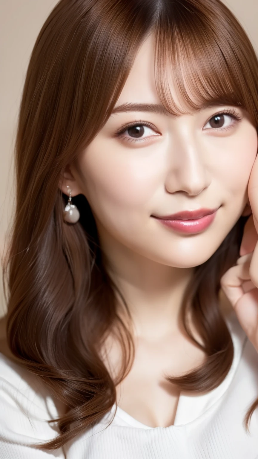 (Highest quality、8k、Award-winning works、Ultra-high resolution)、One beautiful woman、(The perfect and most natural red long sleeve casual sweatshirt:1.1)、(blonde:1.1)、Bright color contacts、Perfect Makeup、Bright and shiny lipstick、(Very heavy makeup:1.2)、(Deep pink around the eyes:1.1)、Beautiful bright eyeshadow、Heavy makeup around the eyes、(Big Breasts:1.2)、very long wavy hair、(Romantic affection:1.1)、私を見た時のThe best smile、(Many of them emphasize the body line...:1.1)、(Strongly blurred vibrant Harajuku city background:1.1)、(Strongly blurred background:1.1)、Accurate anatomy、Ultra HD Hair、(Ultra-high resolutionの完璧な美しい歯:1.1)、Ultra-high definition beauty face、Ultra HD Hair、Ultra HD Shining Eyes、輝くUltra-high resolutionの美肌、Ultra-high resolutionの艶やかな唇, Very detailed, close your eyes, Nose and mouth,Face Focus, Extreme close up of face、 Symmetrical face,Realistic nostrils、The best smile, Shiny lips with noticeable lip wrinkles,Perfect Lips ,Earrings
