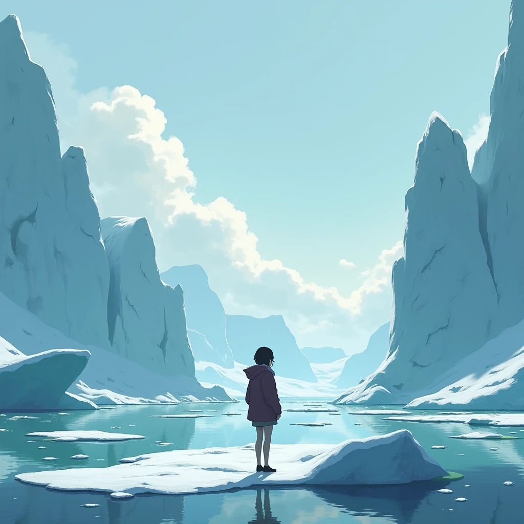 Ghibli style、Antarctica、Global warming、landscape、Drift ice