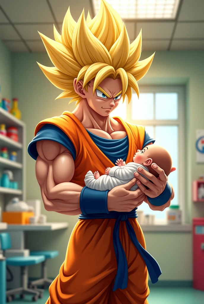 Goku SSJ3 is a pediatrician with a baby.