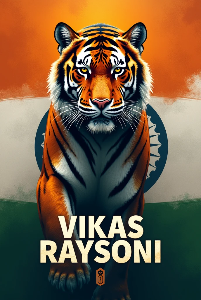 NAME VIKAS RAYSONI AROUND INDIA FLAG WITH TIGER IN BACKGROUND 