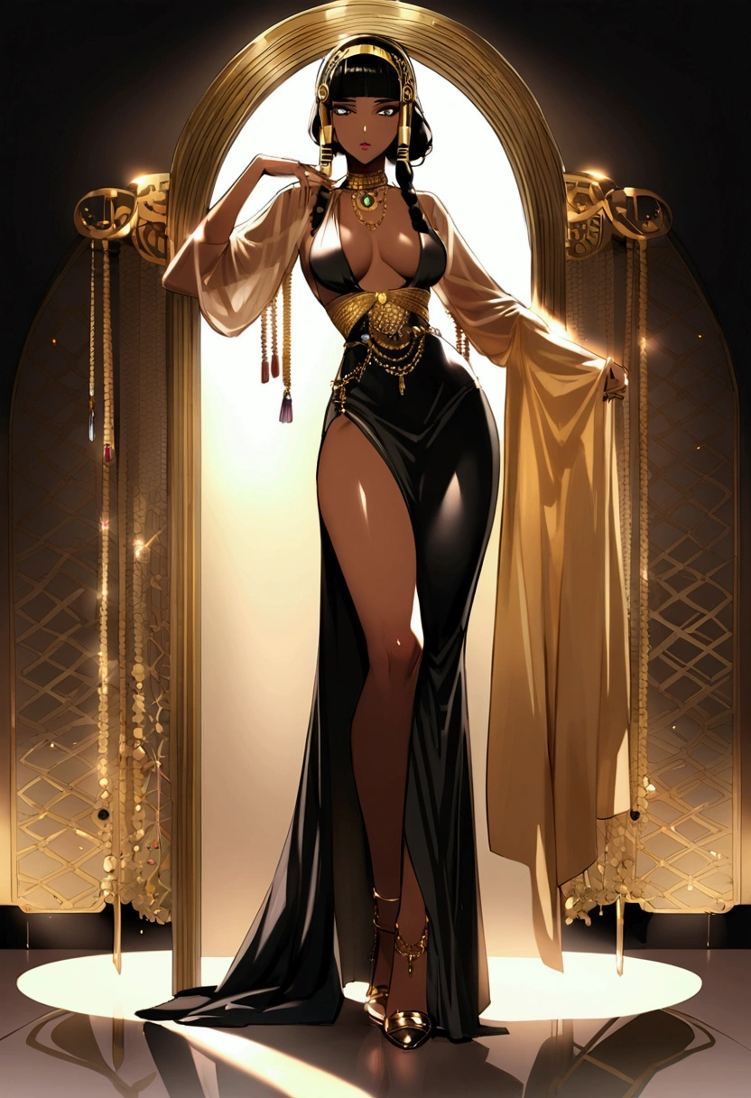 (cleopatra), (Egito), (kemet) black female, gorgeous woman, sensuous, chic, gold and jewels , (whole body), braided hair