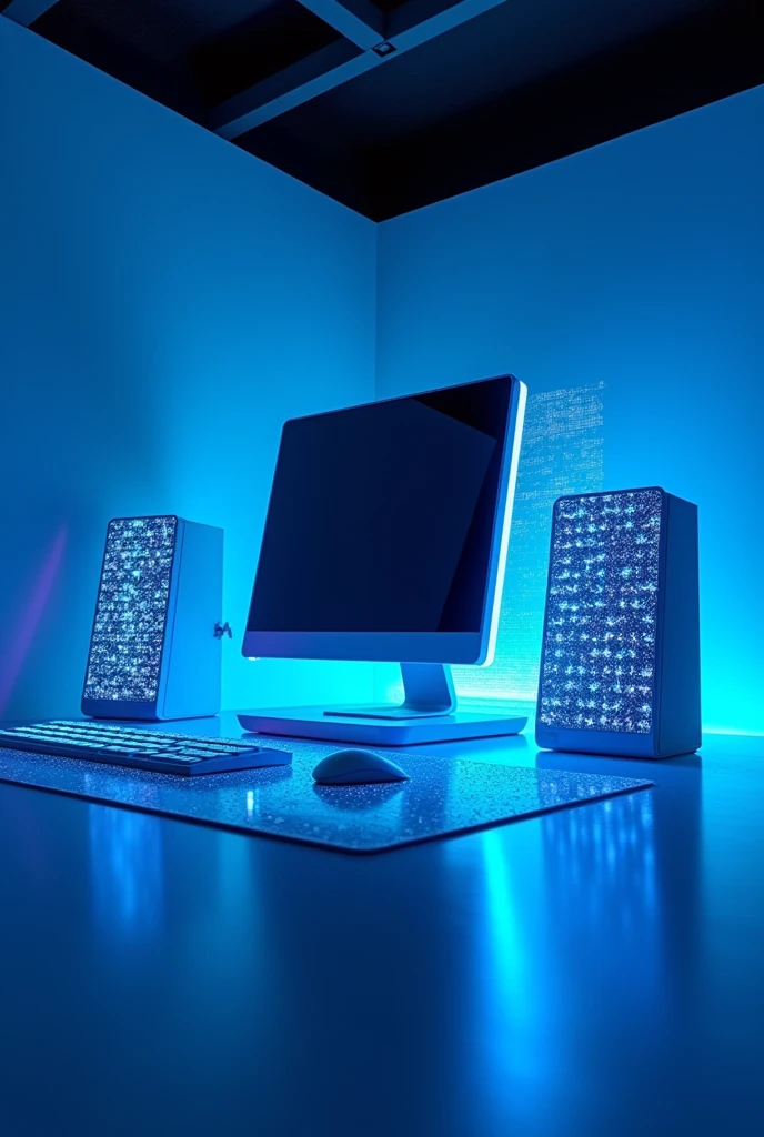 Desktops of micro computer for our design in presentation color blue like technology