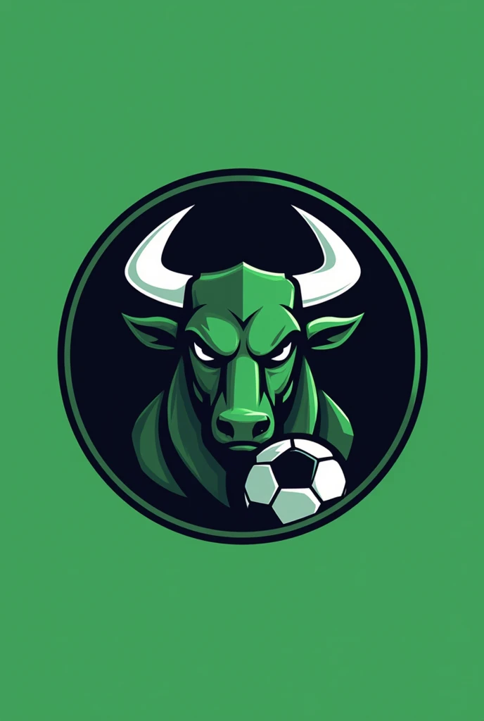 minimalist Football club logo named Reapers Football Club EST 2024 with bull and soccer ball and color green, black and white combination. make it circle