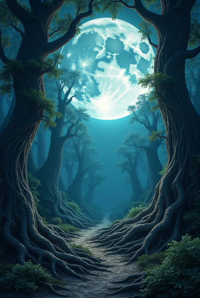 Big moon, calm, roots, jtncp in 3d
