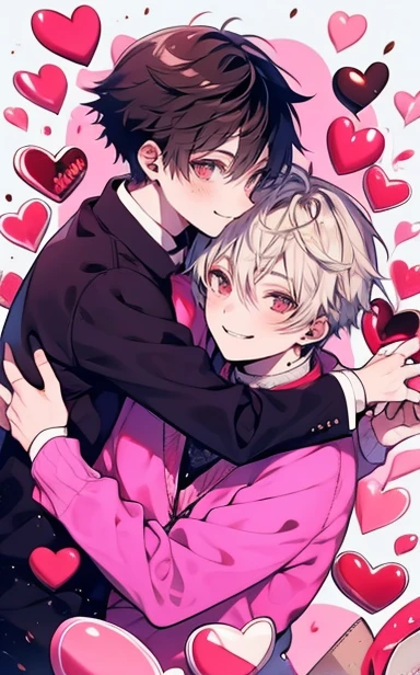 Gays, two man, hug, chocolate, smile