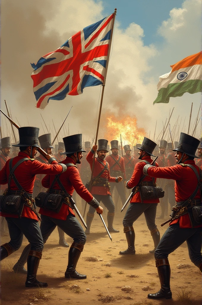 British and Indians are fighting with the flag 
And British shot the indian