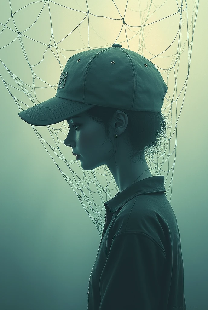 shadow of a cap caught in a net