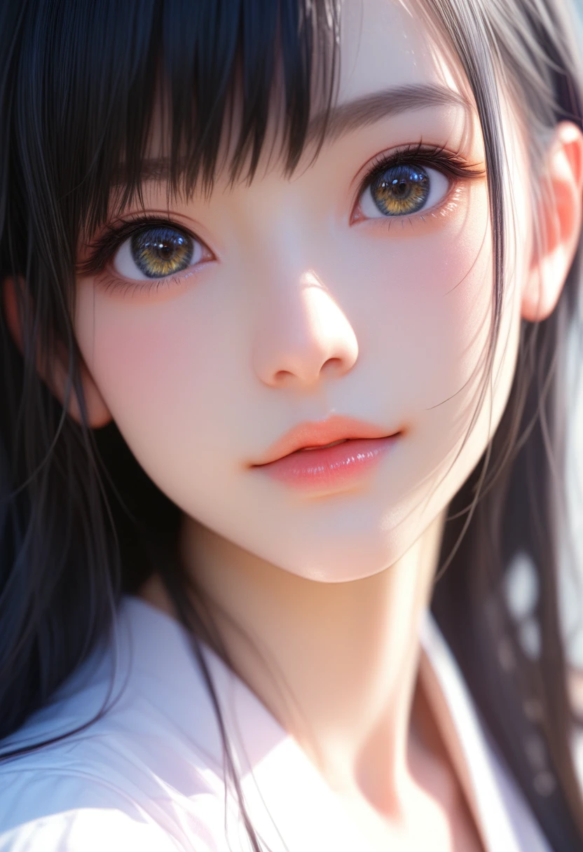 Close-up details, realistic style photo Japanese young woman, black hair, long hair, outstanding style, tall, cute, in her teens. Use soft lighting to cast gentle shadows on the subject, adding a touch of dimension to your images without compromising details, score_9, score_8_up, score_7_up, (Enako:0.4), (Fukatsu Eri:0.4)