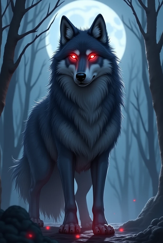 A majestic anime wolf with eyes red like disappearing black smoke