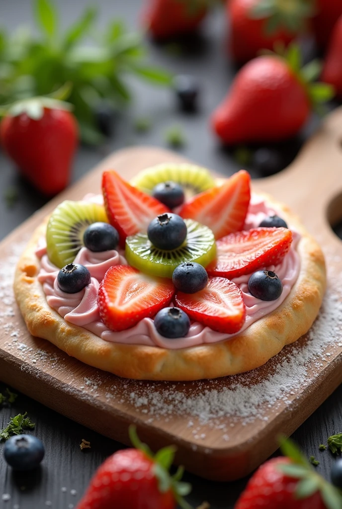 Mini fruit pizza with animated Italian meringue