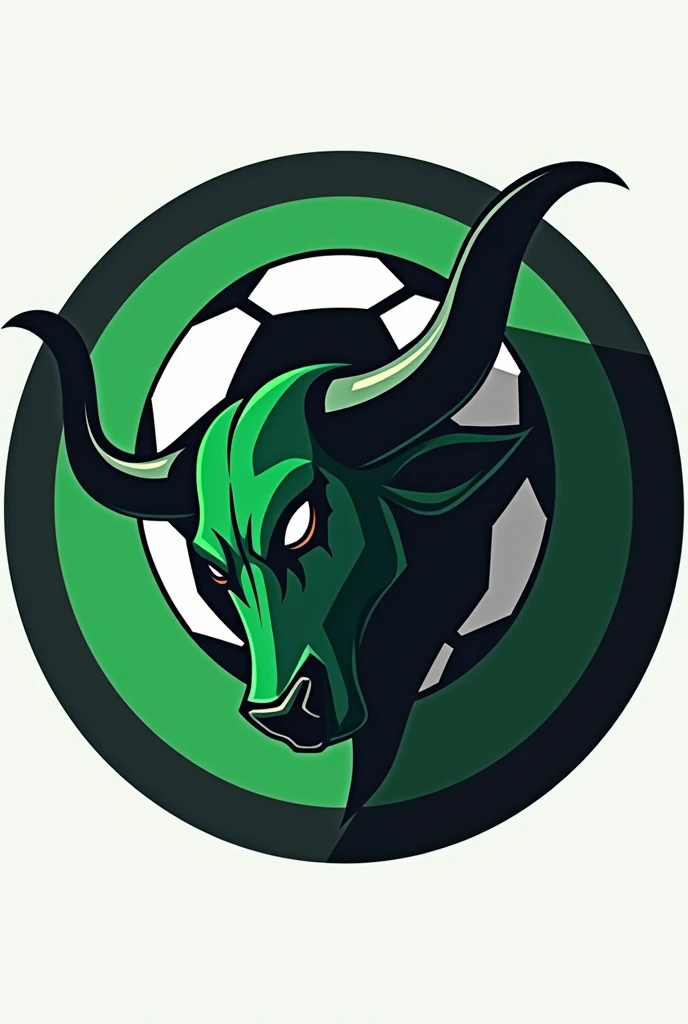 minimalist Football club logo named Reapers Football Club EST 2024 with bull and soccer ball and color green, black and white combination. make it circle