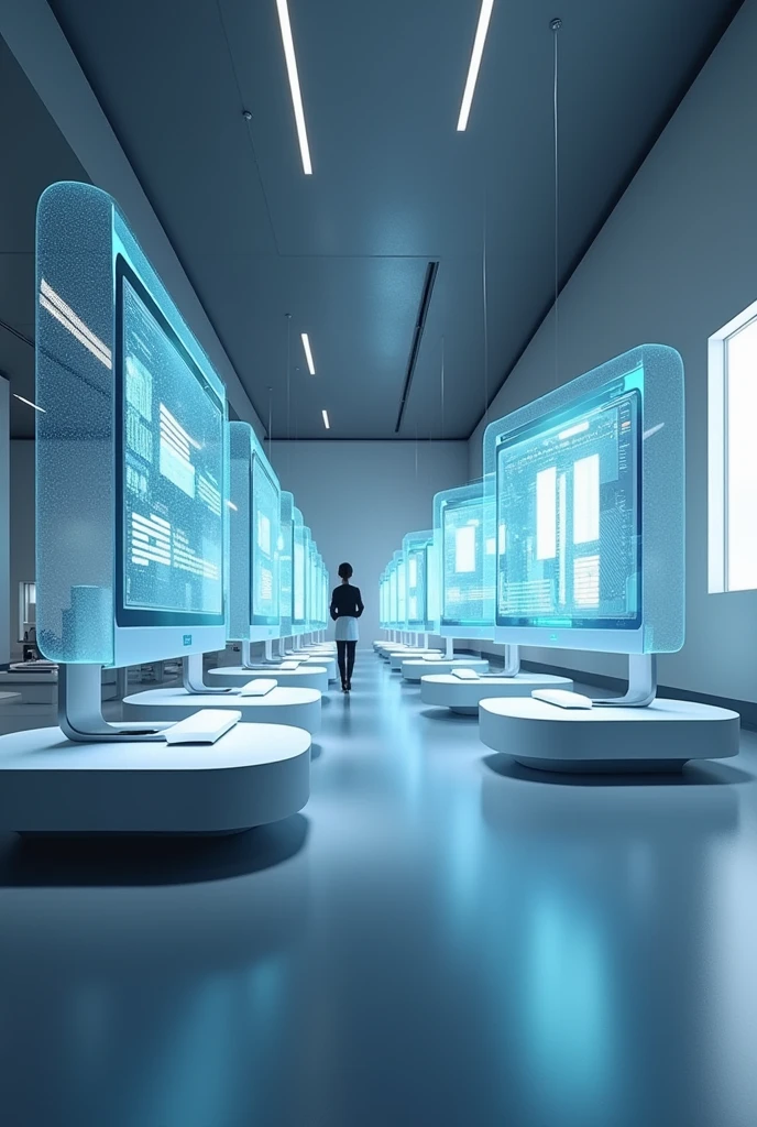 Futuristic computers with floating screen